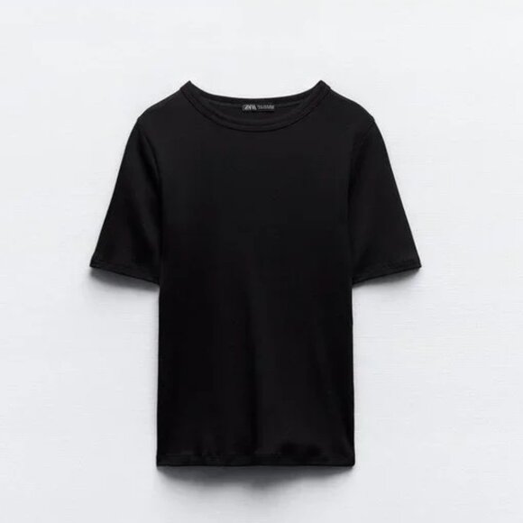 NWT ZARA LIGHT RIB T-SHIRT BLACK - Picture 4 of 5